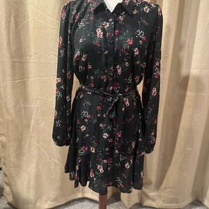 Trixxi Blue and Black Ruffled A-Line Dress